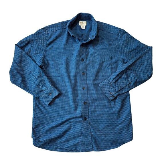 LL Bean Mens collared shirt, 100% Cotton, size med, Blue & Black pattern - Picture 1 of 7